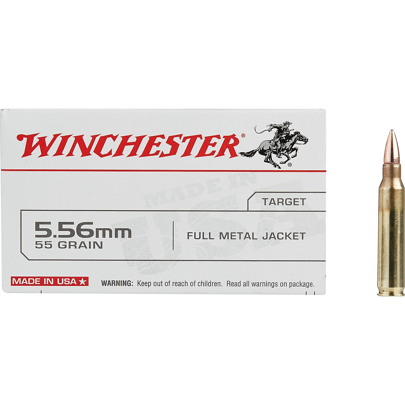 Winchester USA Full Metal Jacket 5.56 x 45 mm 55-Grain Rifle Ammunition - 20-Rounds