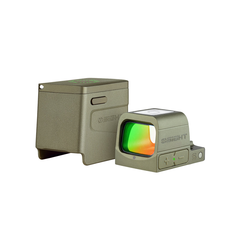 OLIVE GREEN OSIGHT S Multi-Reticle Micro Enclosed Sight with Charging Cover, 2 MOA Dot & 32 MOA Circle for RMSc Footprint, Parallax-Free Durable Reflex Sights (Red Dot)