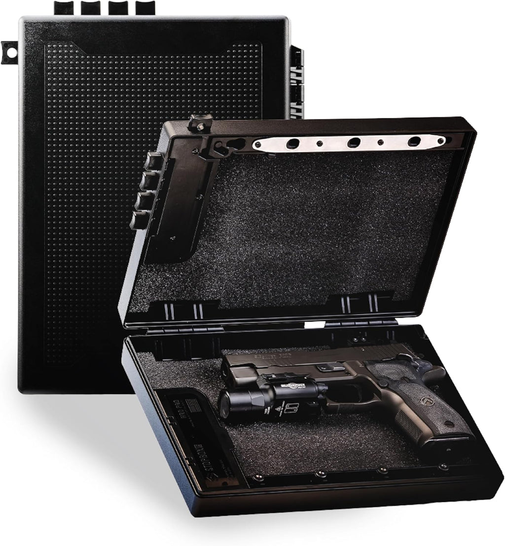 STOPBOX PRO Gun Safe Alternative for Handgun Storage, Instant Access Portable Gun Case, TSA Compliant Gun Lock Box for Car or Travel Safe Box, Quick Access Handgun | Black
