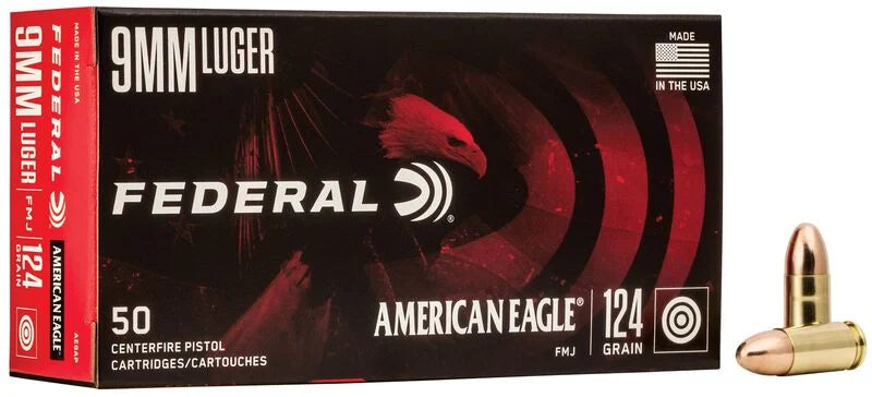 American Eagle Handgun, 9mm Luger, 124 Grain, FMJ, 1150 fps
