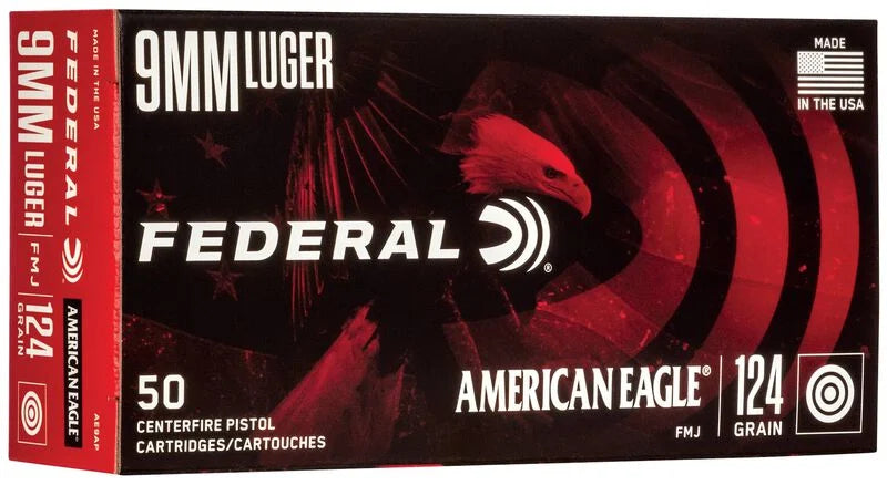 American Eagle Handgun, 9mm Luger, 124 Grain, FMJ, 1150 fps