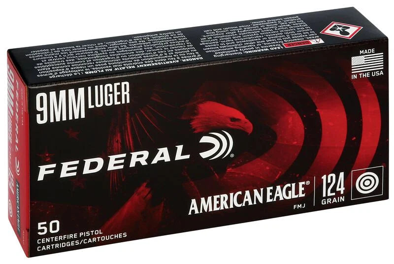 American Eagle Handgun, 9mm Luger, 124 Grain, FMJ, 1150 fps