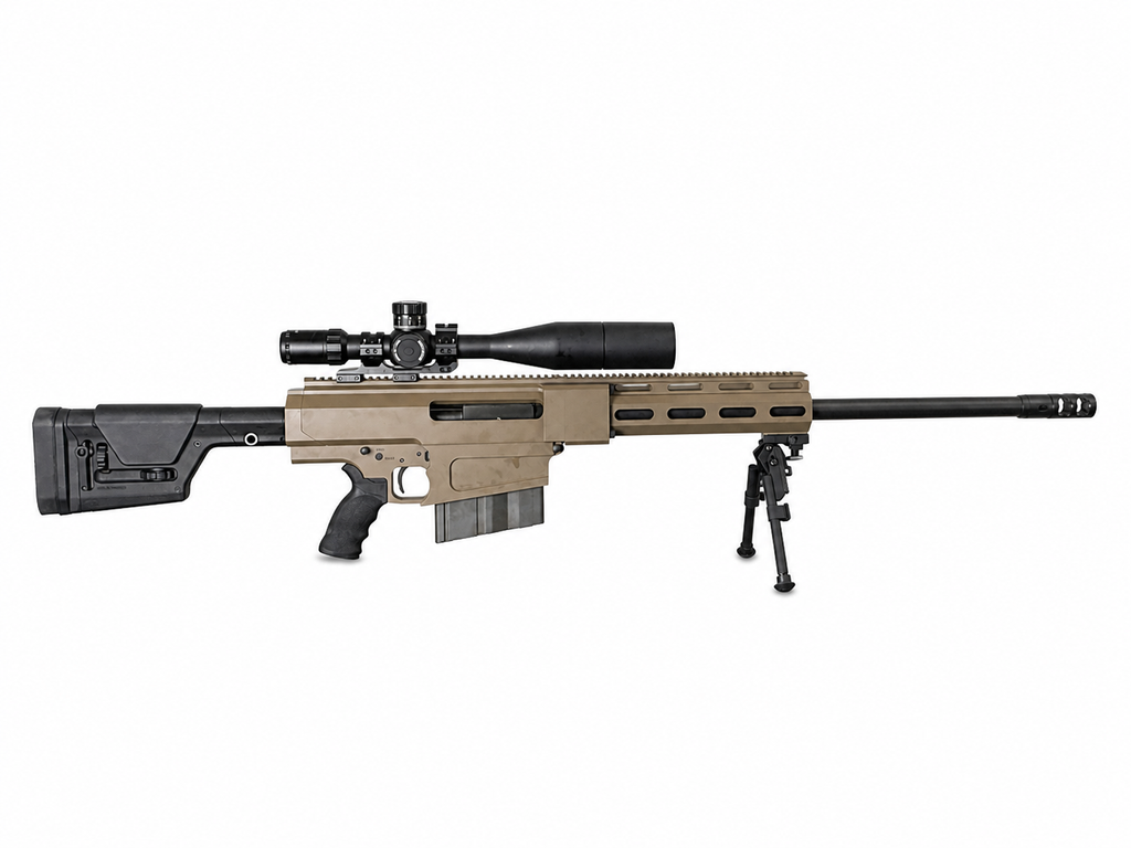 Bushmaster BA50 .50 BMG FDE – DiscoveryOpt ED-PRS Gen II 5-25x56 FFP – GG&G Bipod – Case