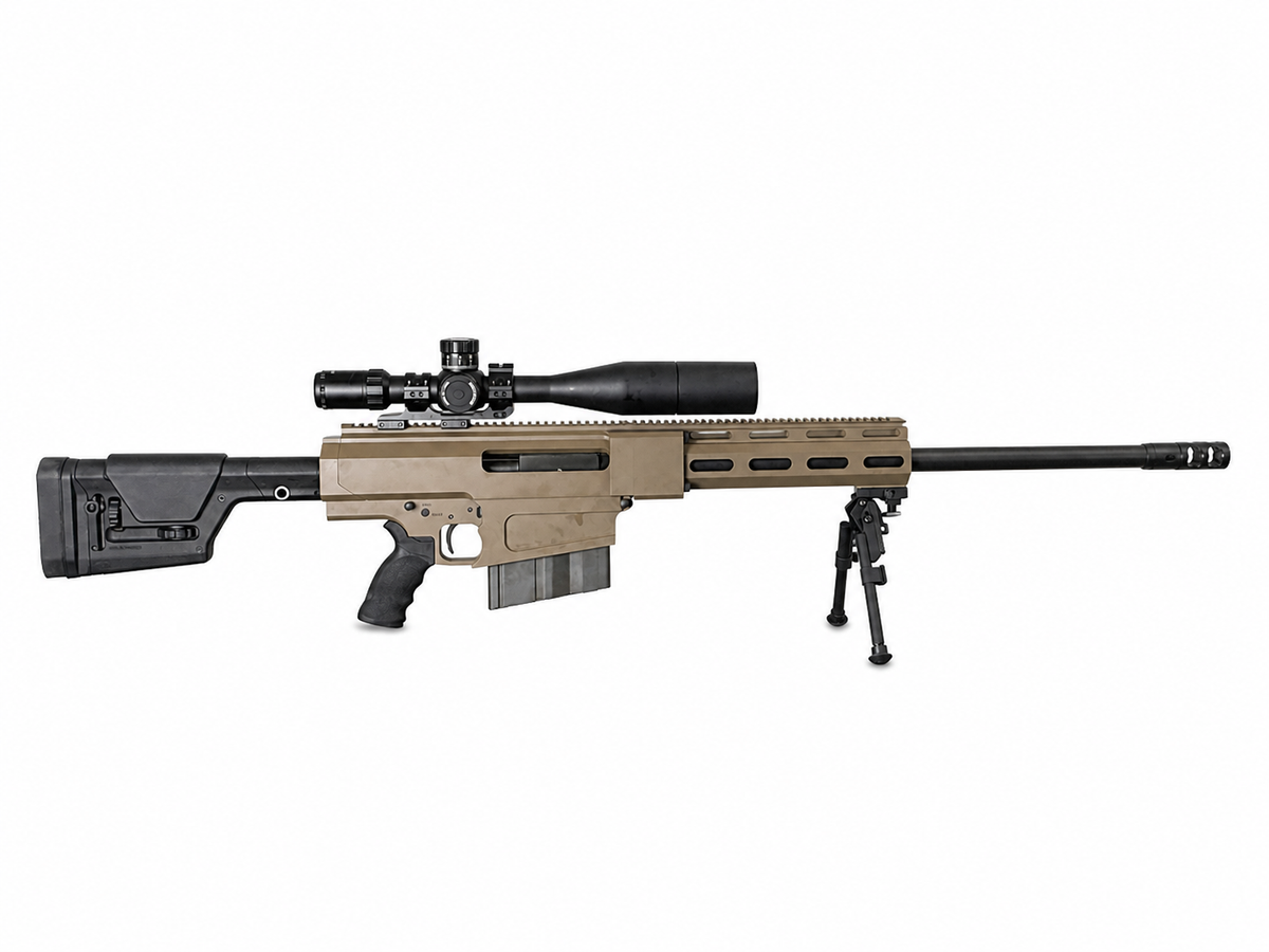 Bushmaster BA50 .50 BMG FDE – DiscoveryOpt ED-PRS Gen II 5-25x56 FFP – GG&G Bipod – Case