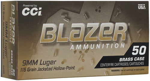 Blazer Brass HP, 9mm Luger, 115 Grain, Jacketed Hollow Point, 1145 fps, SELF-DEFENSE