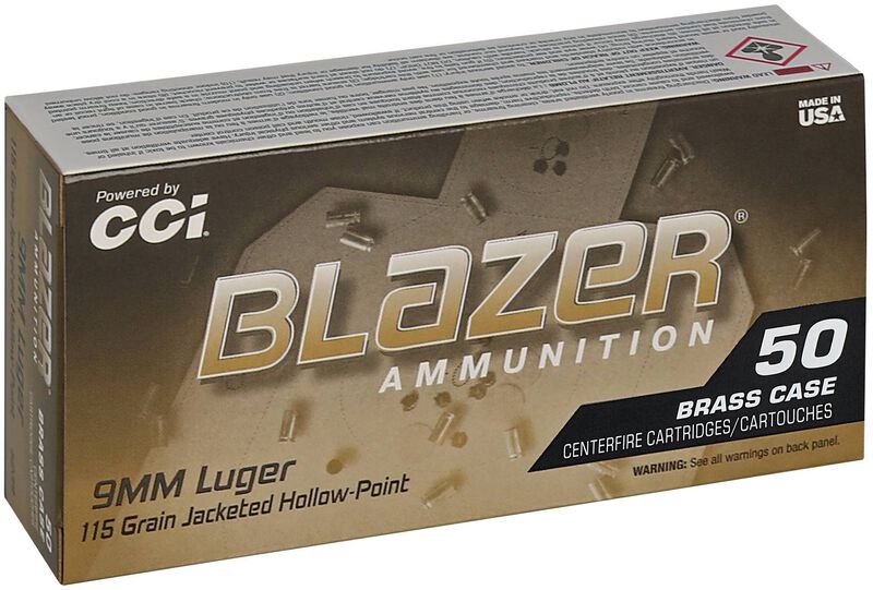 Blazer Brass HP, 9mm Luger, 115 Grain, Jacketed Hollow Point, 1145 fps, SELF-DEFENSE
