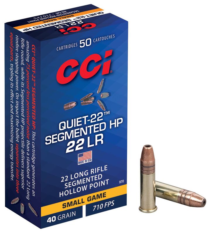 Quiet-22 Segmented HP, 22 LR, 40 Grain, Segmented Hollow Point, 710 fps (50) RD box
