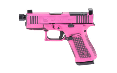 GLOCK, 43X M.O.S., Semi-automatic, Striker Fired, Polymer Frame Pistol, Sub-Compact, 9MM, 3.92" Threaded Barrel, 1/2X28 Thread Pitch, Custom Bubblegum Cerakote Finish by Shark Coast Tactical, Pink, Fixed Sights, 10 Rounds, 2 Magazines