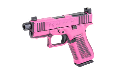 GLOCK, 43X M.O.S., Semi-automatic, Striker Fired, Polymer Frame Pistol, Sub-Compact, 9MM, 3.92" Threaded Barrel, 1/2X28 Thread Pitch, Custom Bubblegum Cerakote Finish by Shark Coast Tactical, Pink, Fixed Sights, 10 Rounds, 2 Magazines