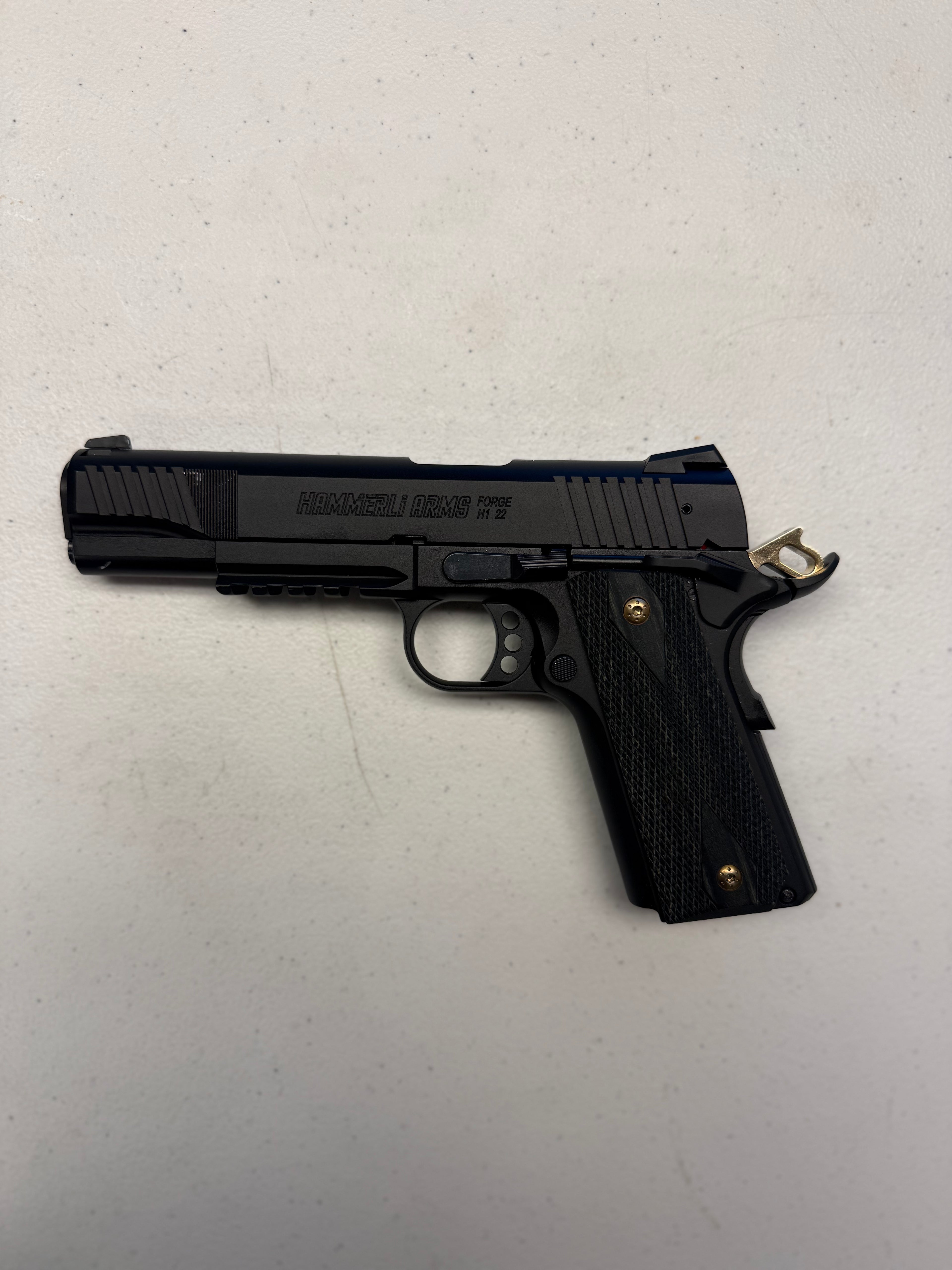 Hammerli Arms Forge H1 .22LR 1911 Pistol – Custom Gold Hammer & Wood Grips | 5” Barrel | 2 Magazines | Hard Case