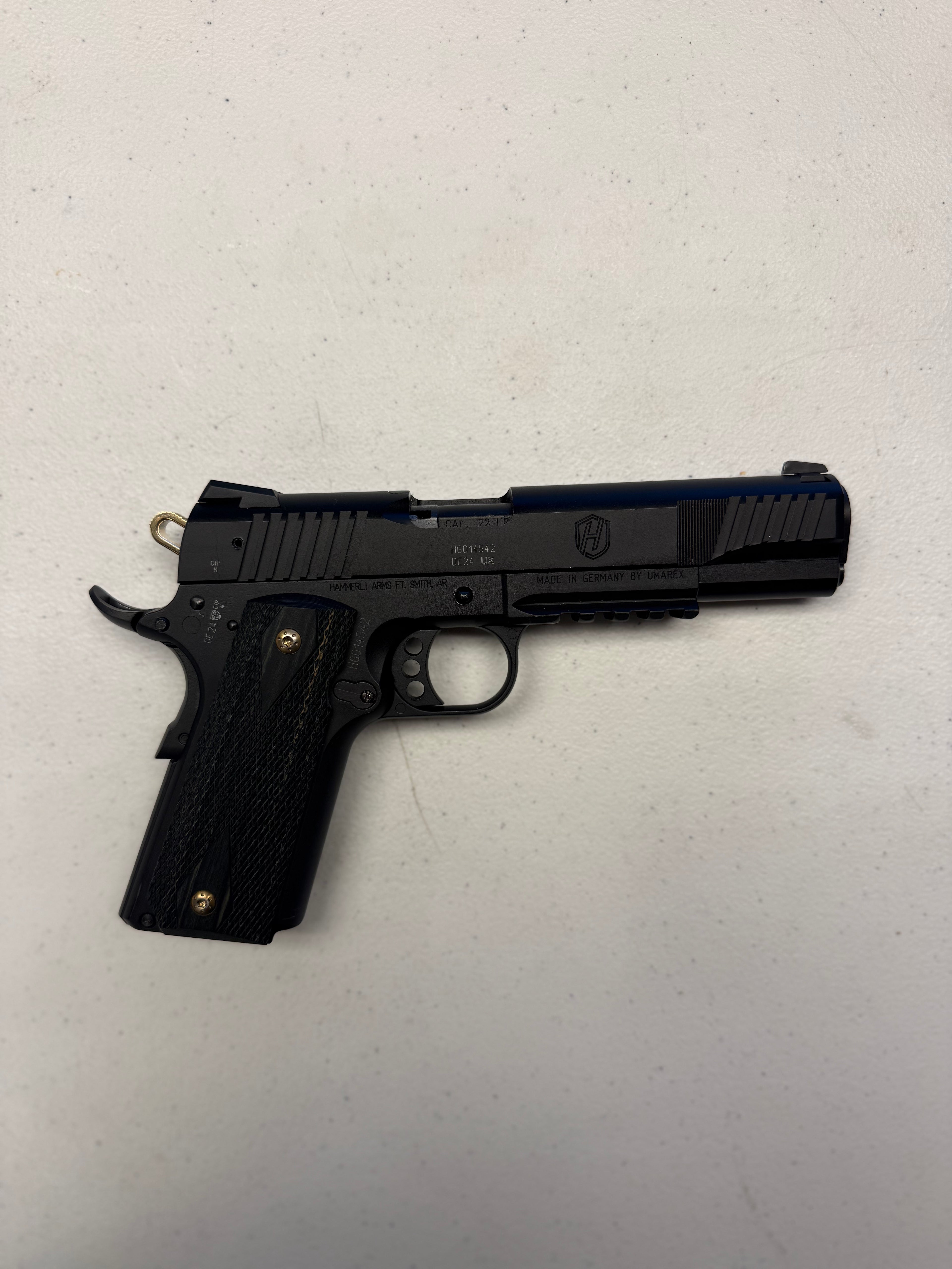 Hammerli Arms Forge H1 .22LR 1911 Pistol – Custom Gold Hammer & Wood Grips | 5” Barrel | 2 Magazines | Hard Case