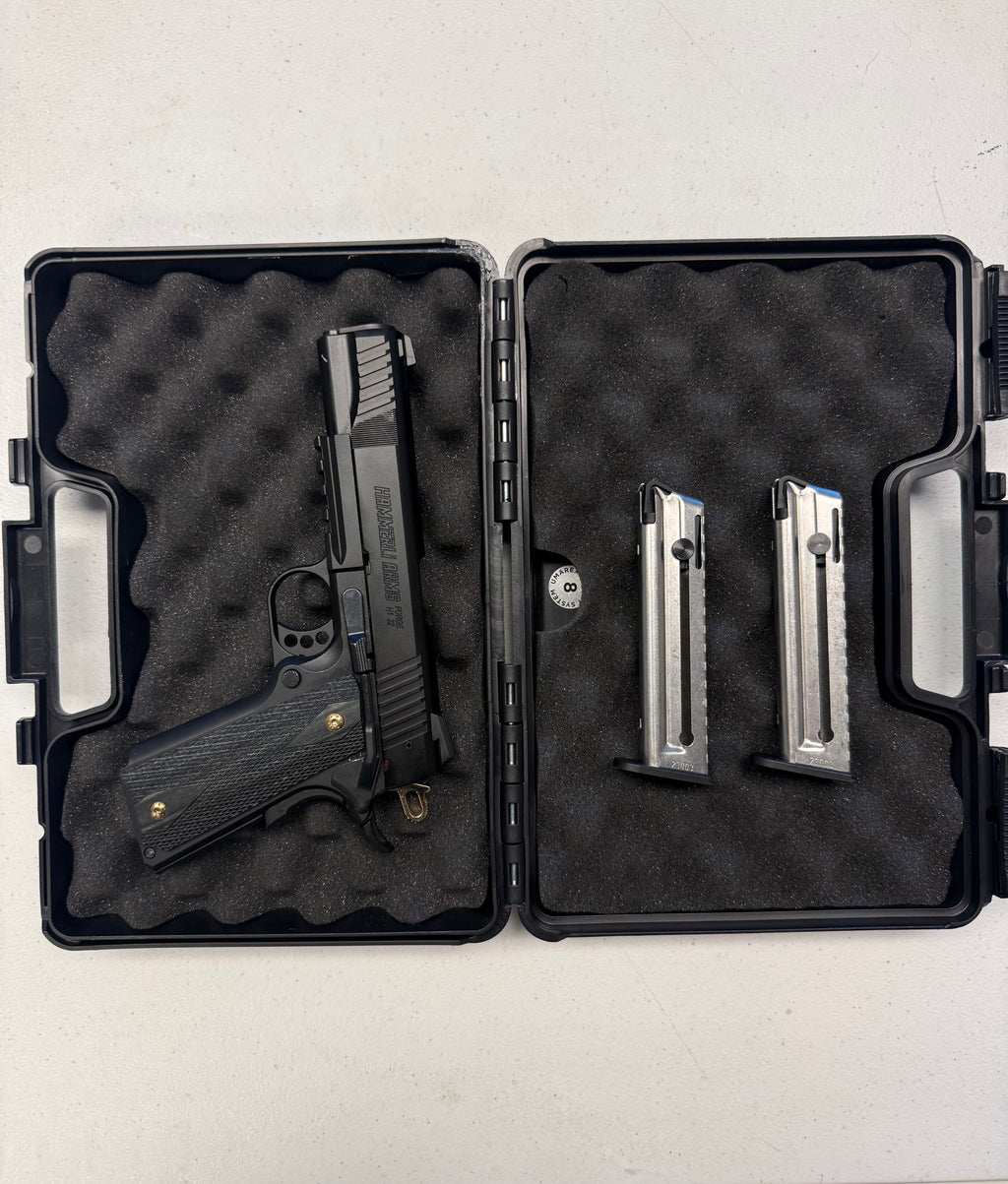 Hammerli Arms Forge H1 .22LR 1911 Pistol – Custom Gold Hammer & Wood Grips | 5” Barrel | 2 Magazines | Hard Case