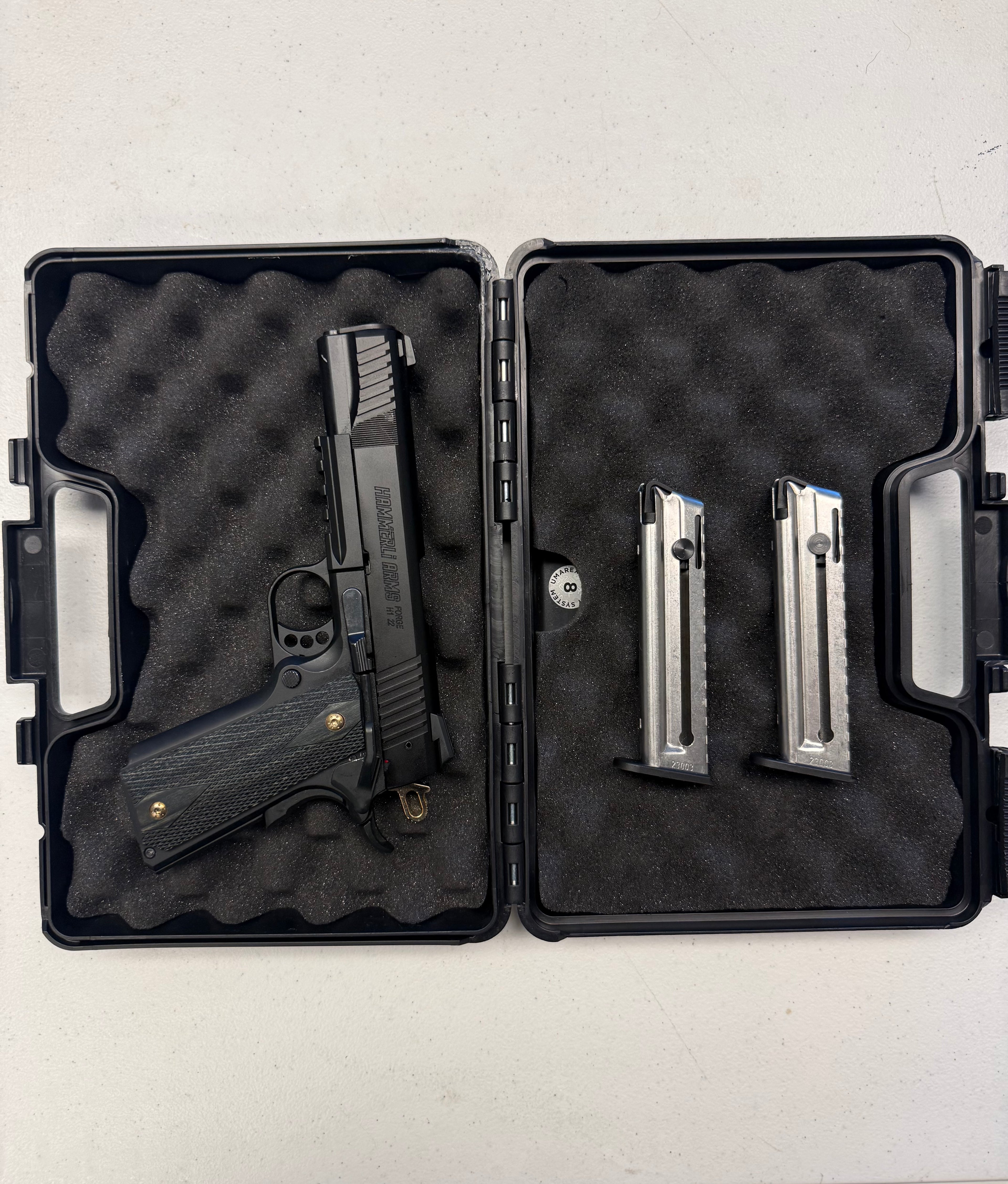 Hammerli Arms Forge H1 .22LR 1911 Pistol – Custom Gold Hammer & Wood Grips | 5” Barrel | 2 Magazines | Hard Case