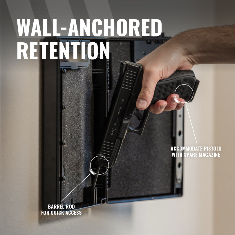 STOPBOX WALL-MOUNTED Gun Safe Alternative for Handgun Storage, Instant Access, Quick Access Handgun | Black