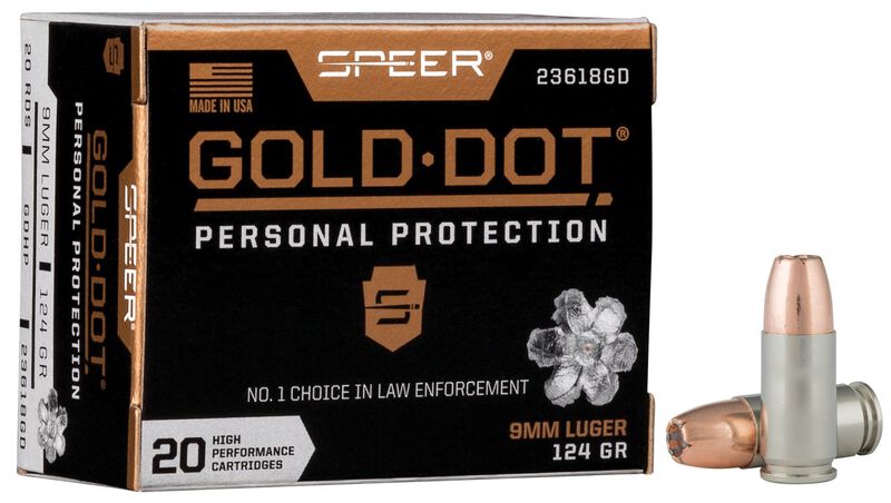 Gold Dot Handgun Personal Protection, 9mm Luger, 124 Grain, Gold Dot Hollow Point, 1150 fps