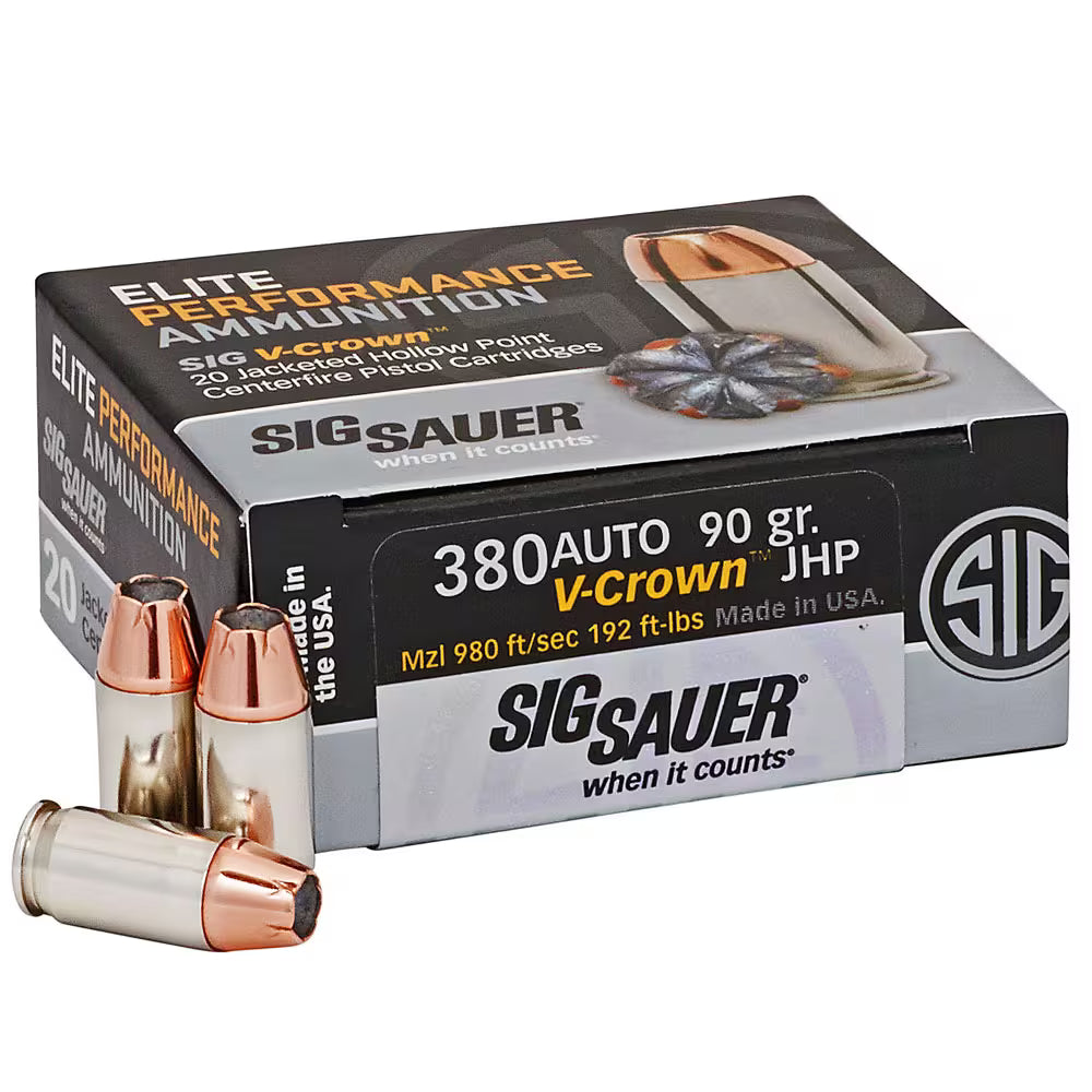 Sig Sauer Ammo .380 ACP 90gr Elite V-Crown Jacketed Hollow Point 20/Box